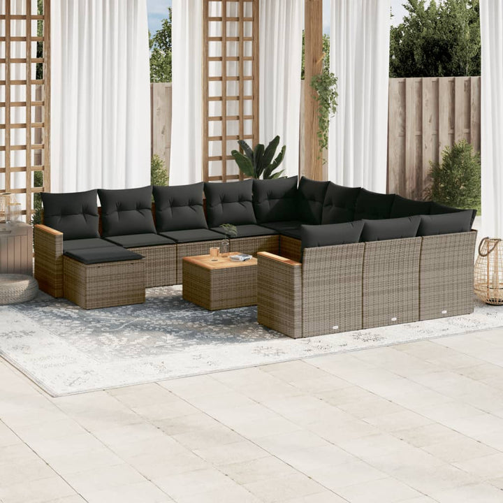 Set Canapele De Grădină, 12 Piese, Cu Perne, Negru, Poliratan