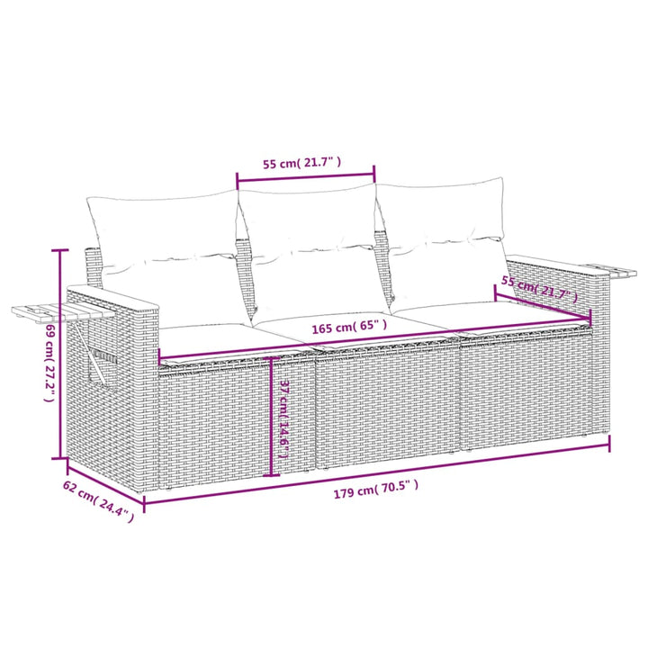 Set Mobilier De Grădină Cu Perne, 3 Piese, , Poliratan