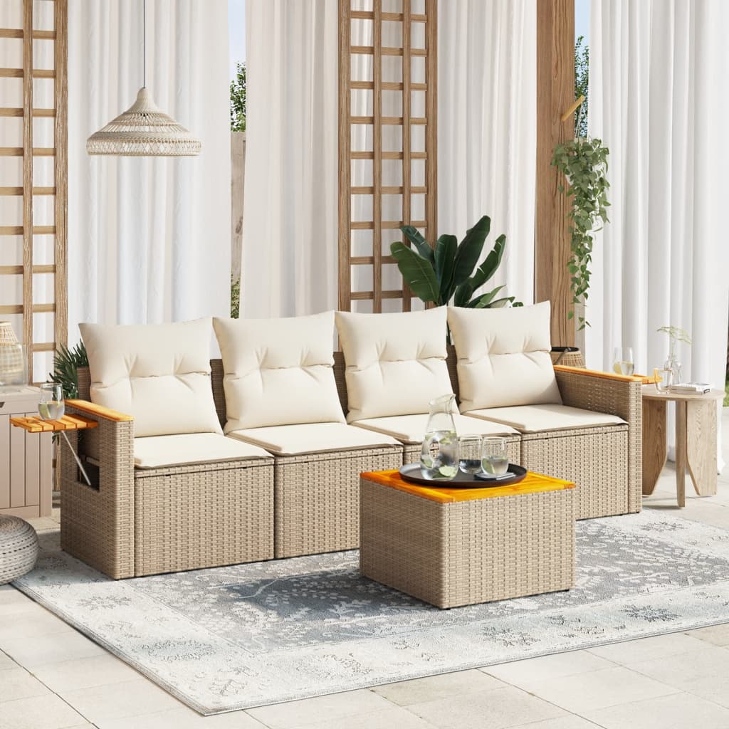 Set Mobilier De Grădină Cu Perne, 5 Piese, , Poliratan