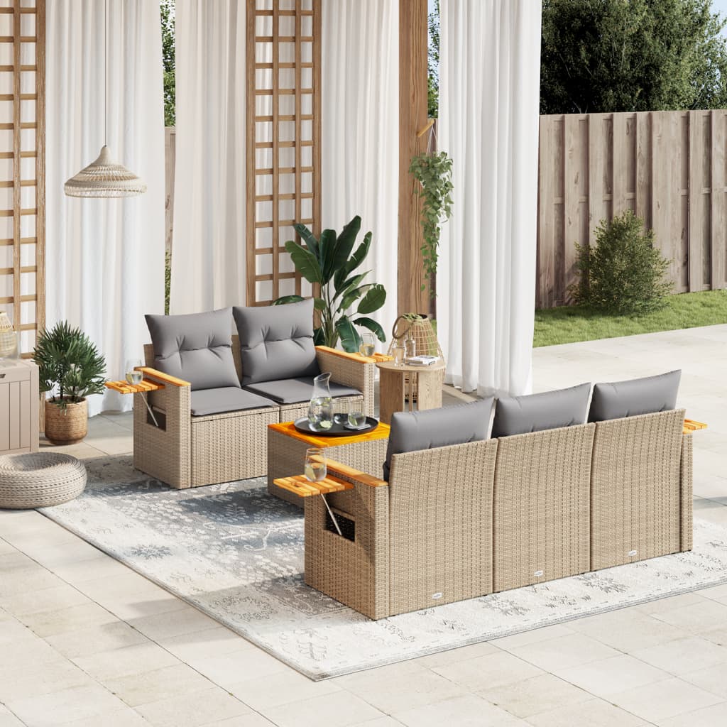 Set Mobilier Grădină Cu Perne, 6 Piese, , Poliratan