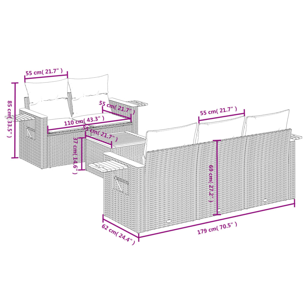 Set Mobilier Grădină Cu Perne, 6 Piese, , Poliratan