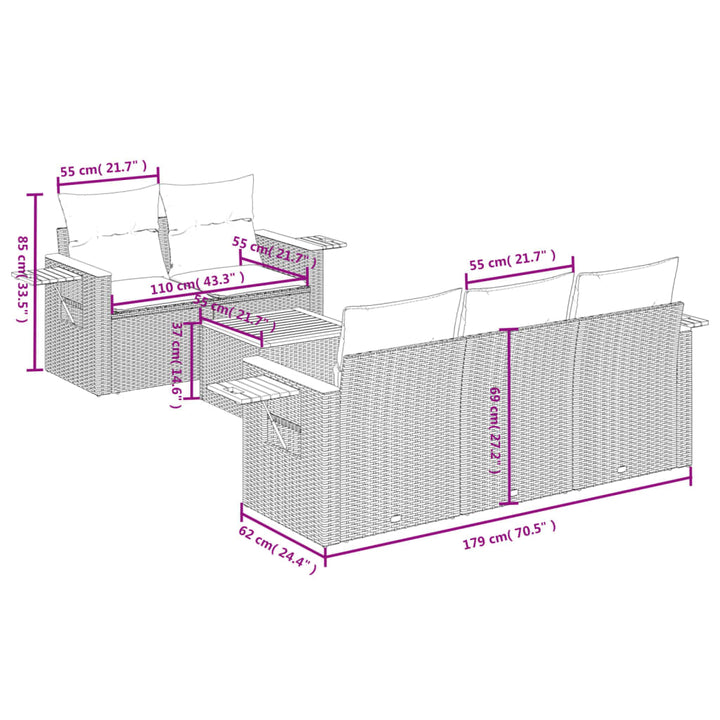 Set Mobilier Grădină Cu Perne, 6 Piese, , Poliratan