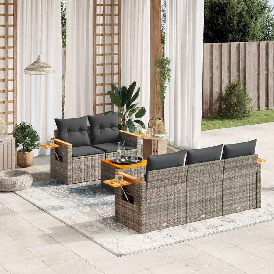 Set Mobilier Grădină Cu Perne, 6 Piese, , Poliratan