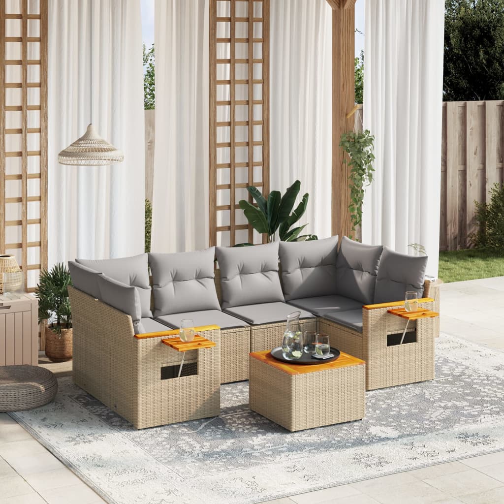 Set Canapele De Grădină, 7 Piese, Cu Perne, , Poliratan