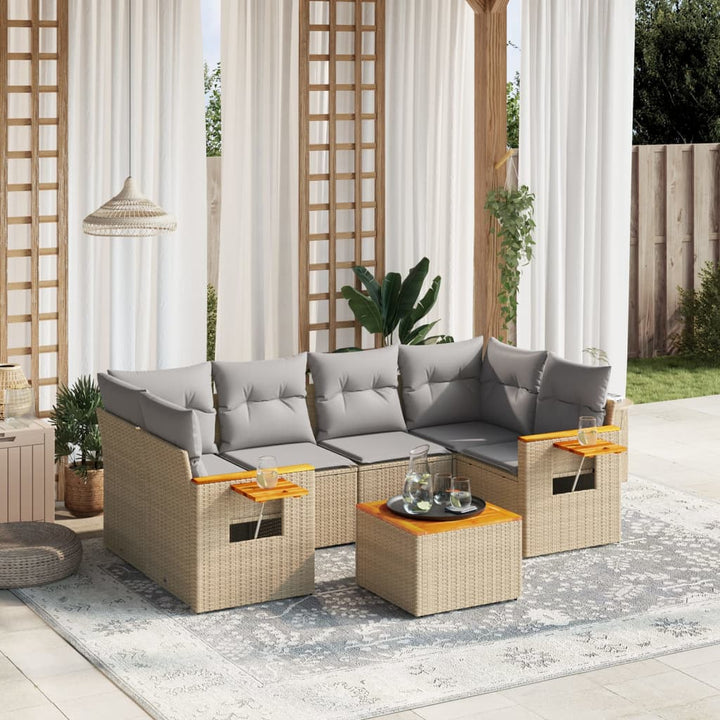 Set Canapele De Grădină, 7 Piese, Cu Perne, , Poliratan