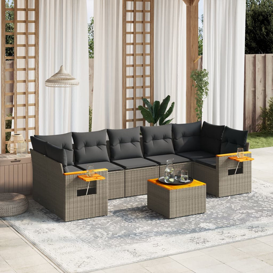 Set Canapele De Grădină Cu Perne, 8 Piese, , Poliratan