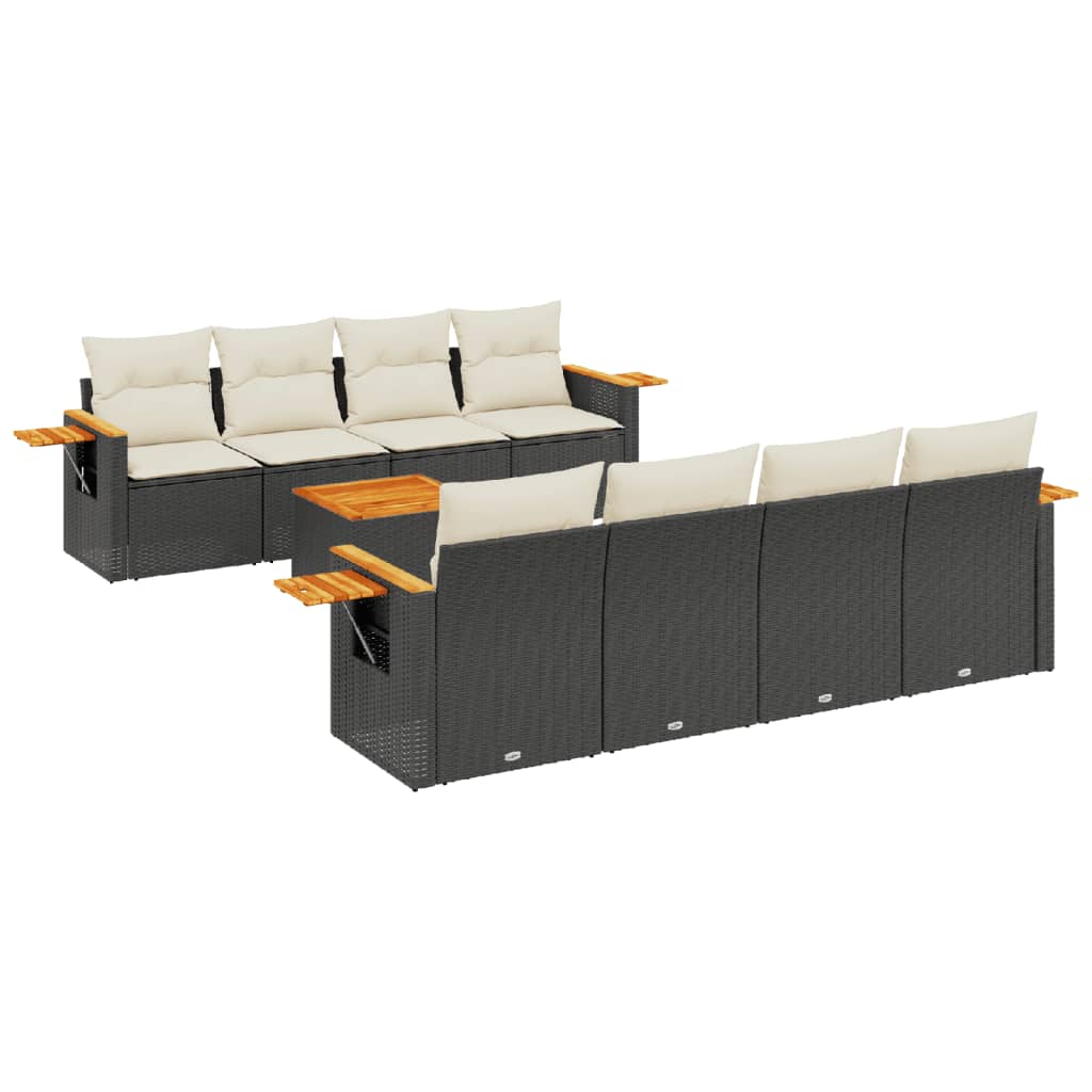 Set Mobilier De Grădină Cu Perne, 9 Piese, Negru, Poliratan