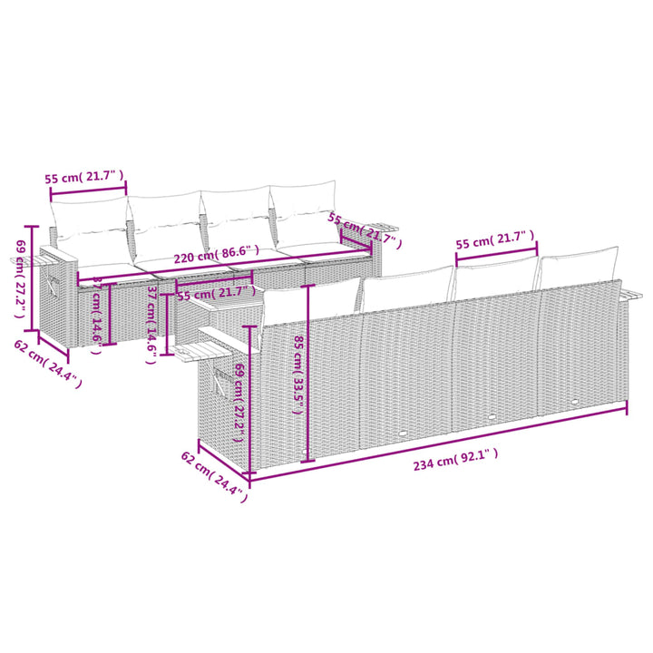 Set Mobilier De Grădină Cu Perne, 9 Piese, Negru, Poliratan