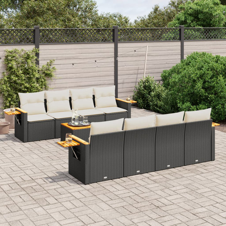 Set Mobilier De Grădină Cu Perne, 9 Piese, Negru, Poliratan