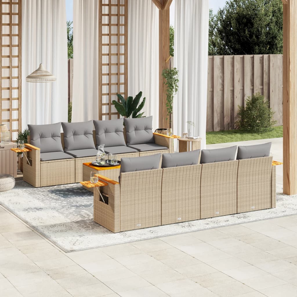 Set Mobilier De Grădină Cu Perne, 9 Piese, Negru, Poliratan