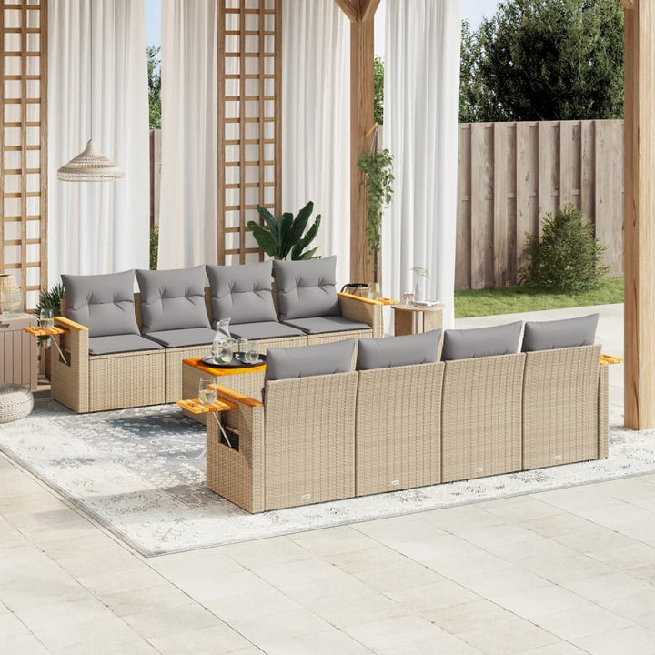 Set Mobilier De Grădină Cu Perne, 9 Piese, Negru, Poliratan