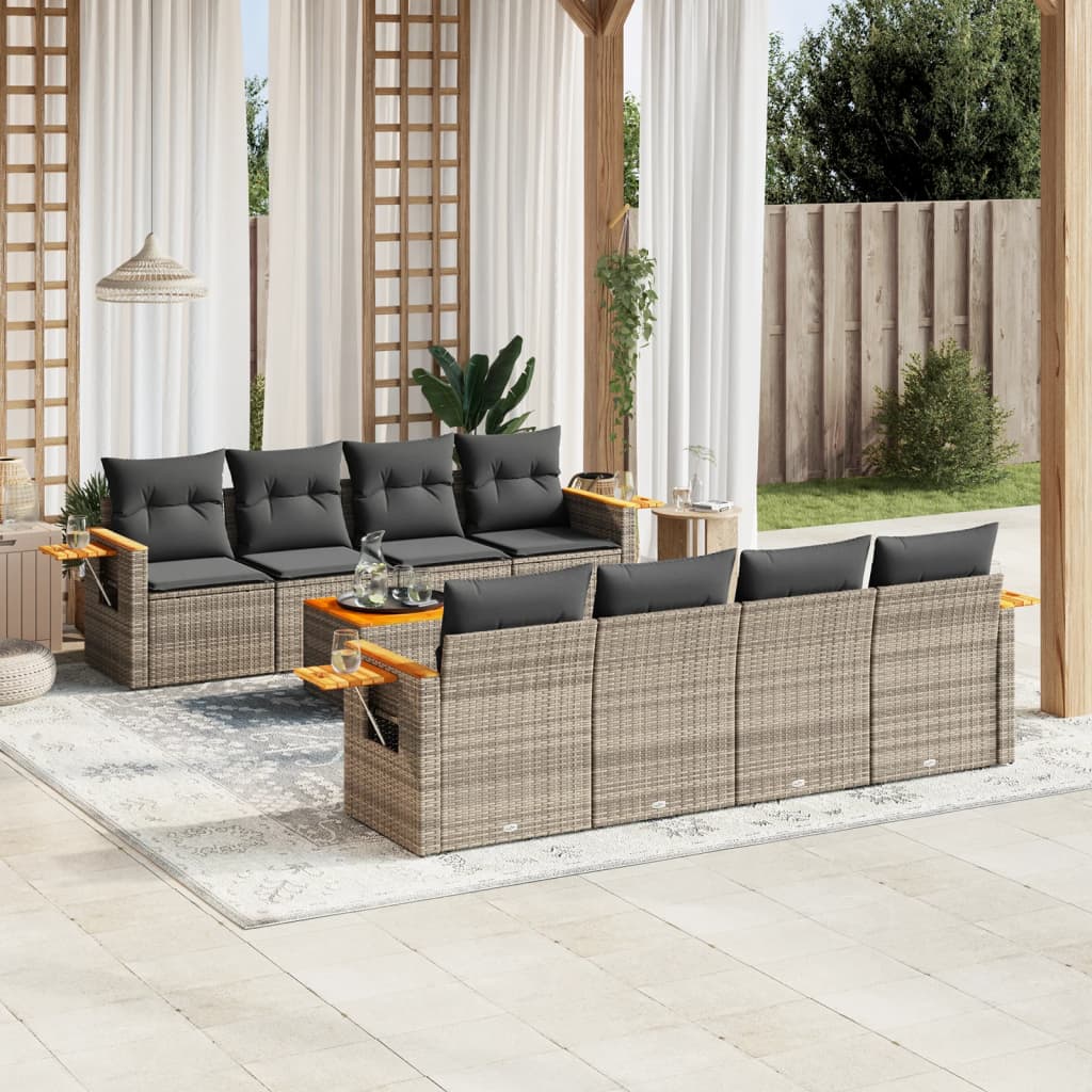 Set Mobilier De Grădină Cu Perne, 9 Piese, Negru, Poliratan