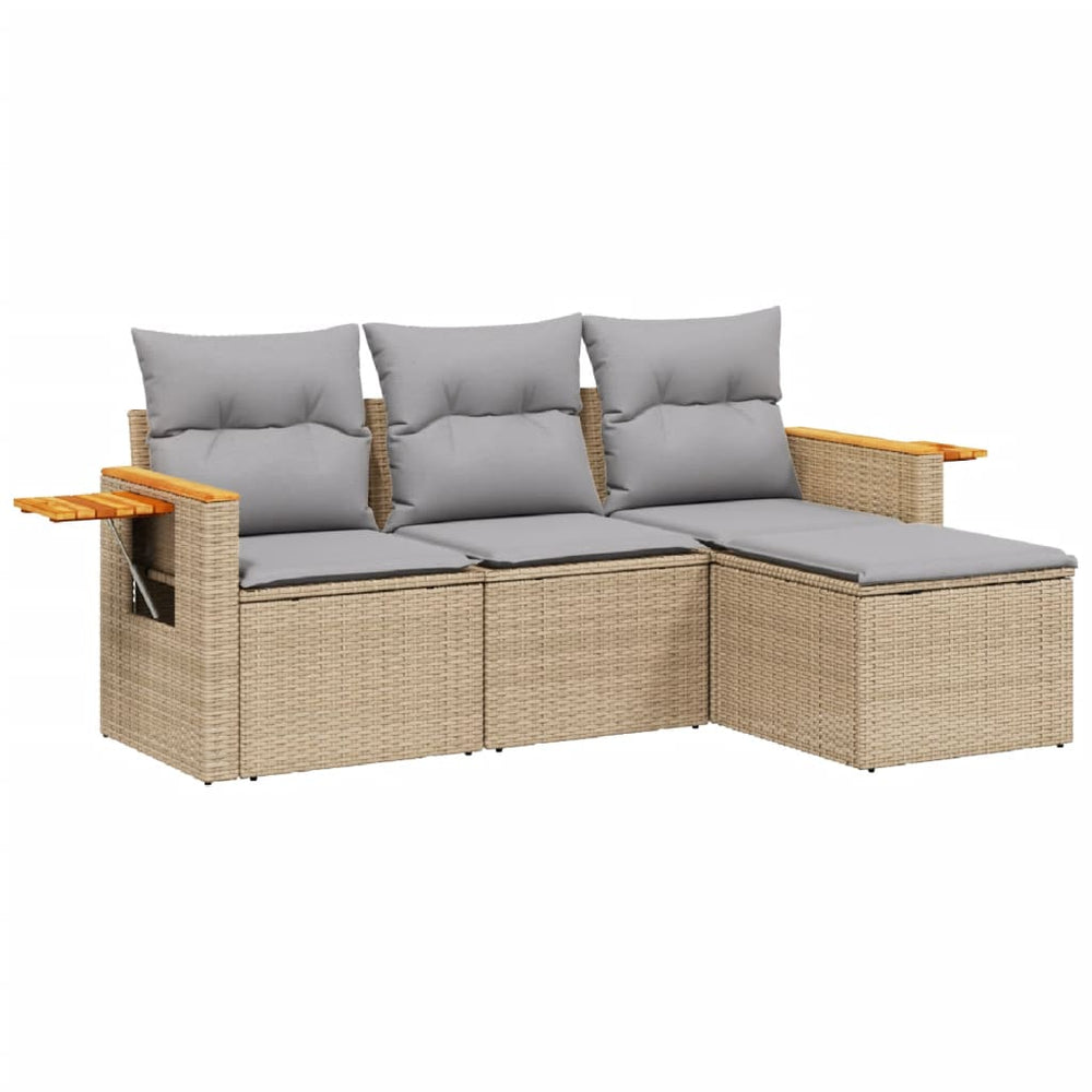 Set Canapele De Grădină, 4 Piese, Cu Perne, Bej, Poliratan