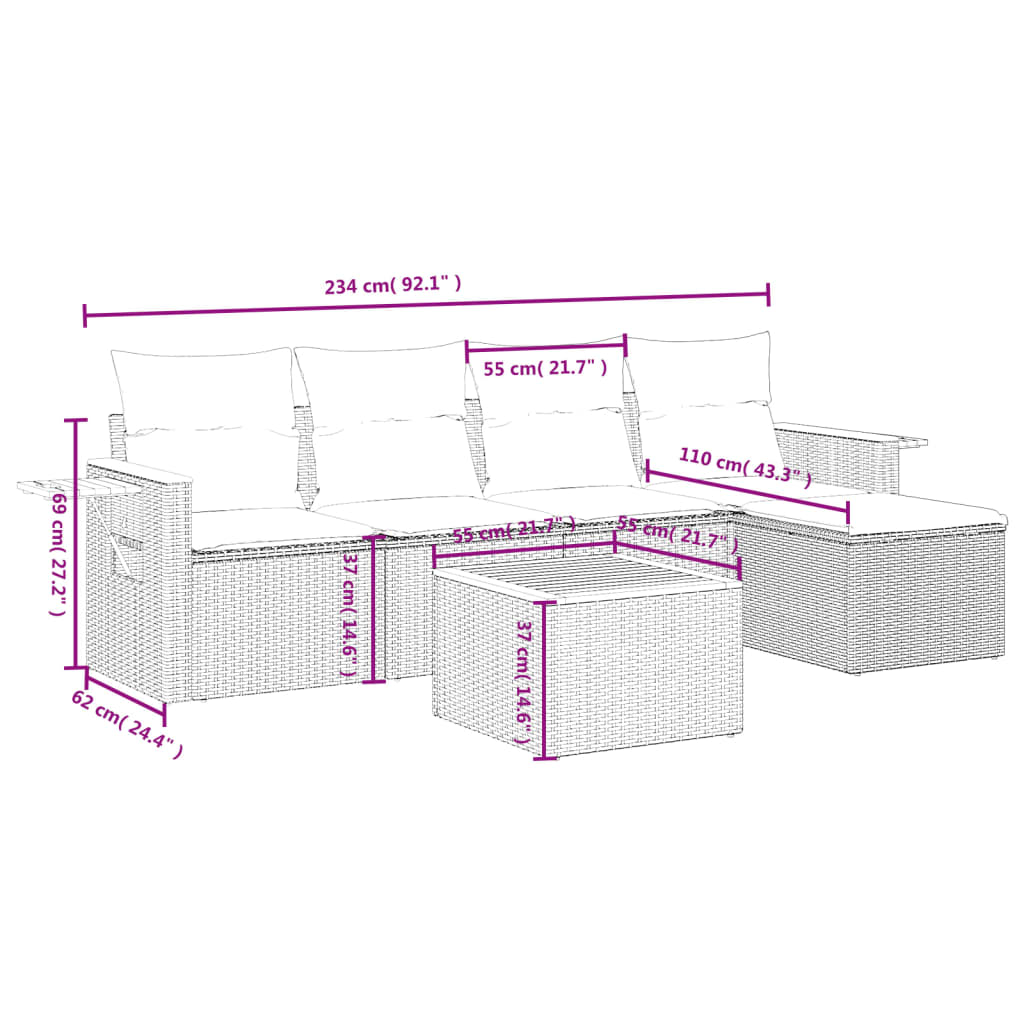 Set Mobilier De Grădină Cu Perne, 6 Piese, , Poliratan
