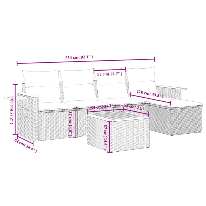 Set Mobilier De Grădină Cu Perne, 6 Piese, , Poliratan