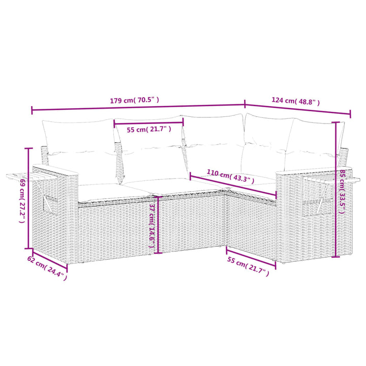 Set Mobilier De Grădină Cu Perne, 4 Piese, , Poliratan