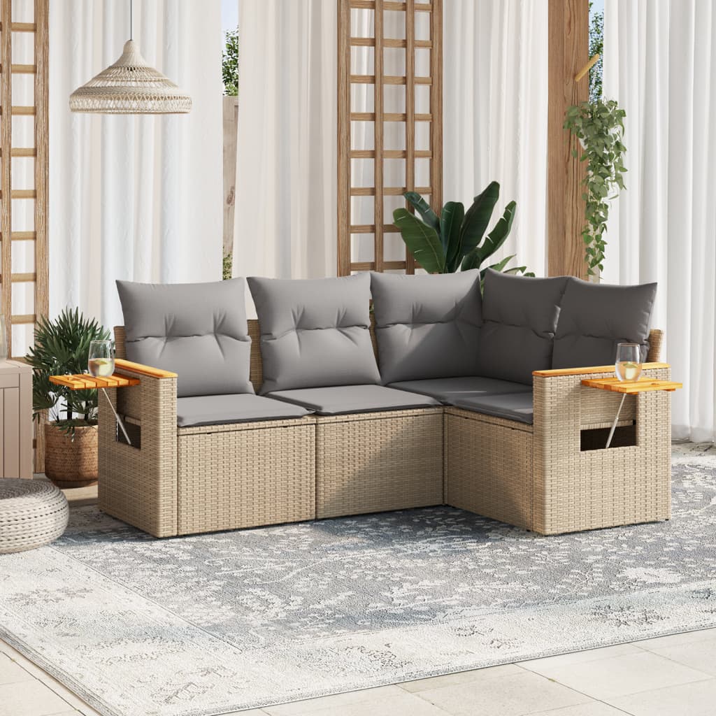 Set Mobilier De Grădină Cu Perne, 4 Piese, , Poliratan