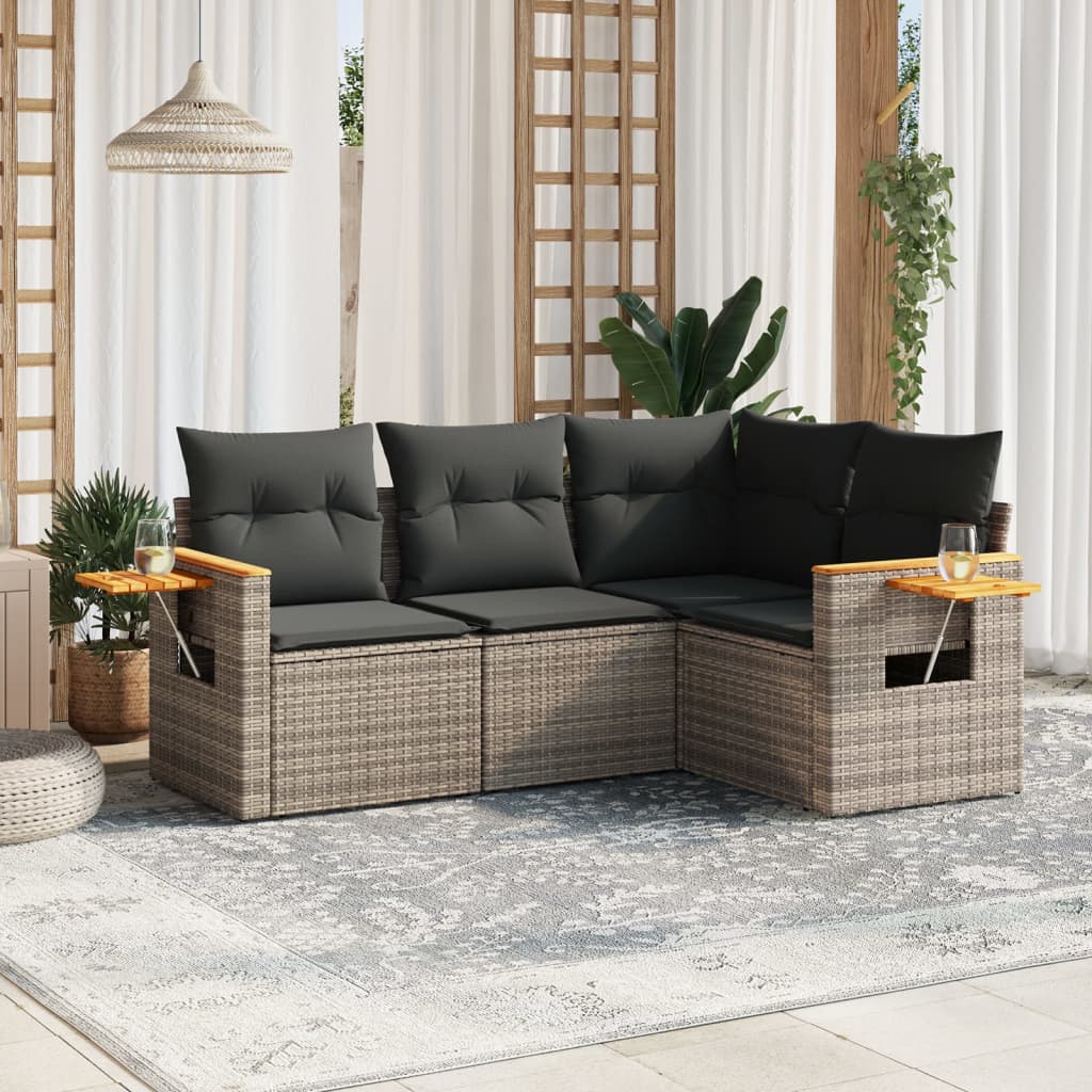 Set Mobilier De Grădină Cu Perne, 4 Piese, , Poliratan