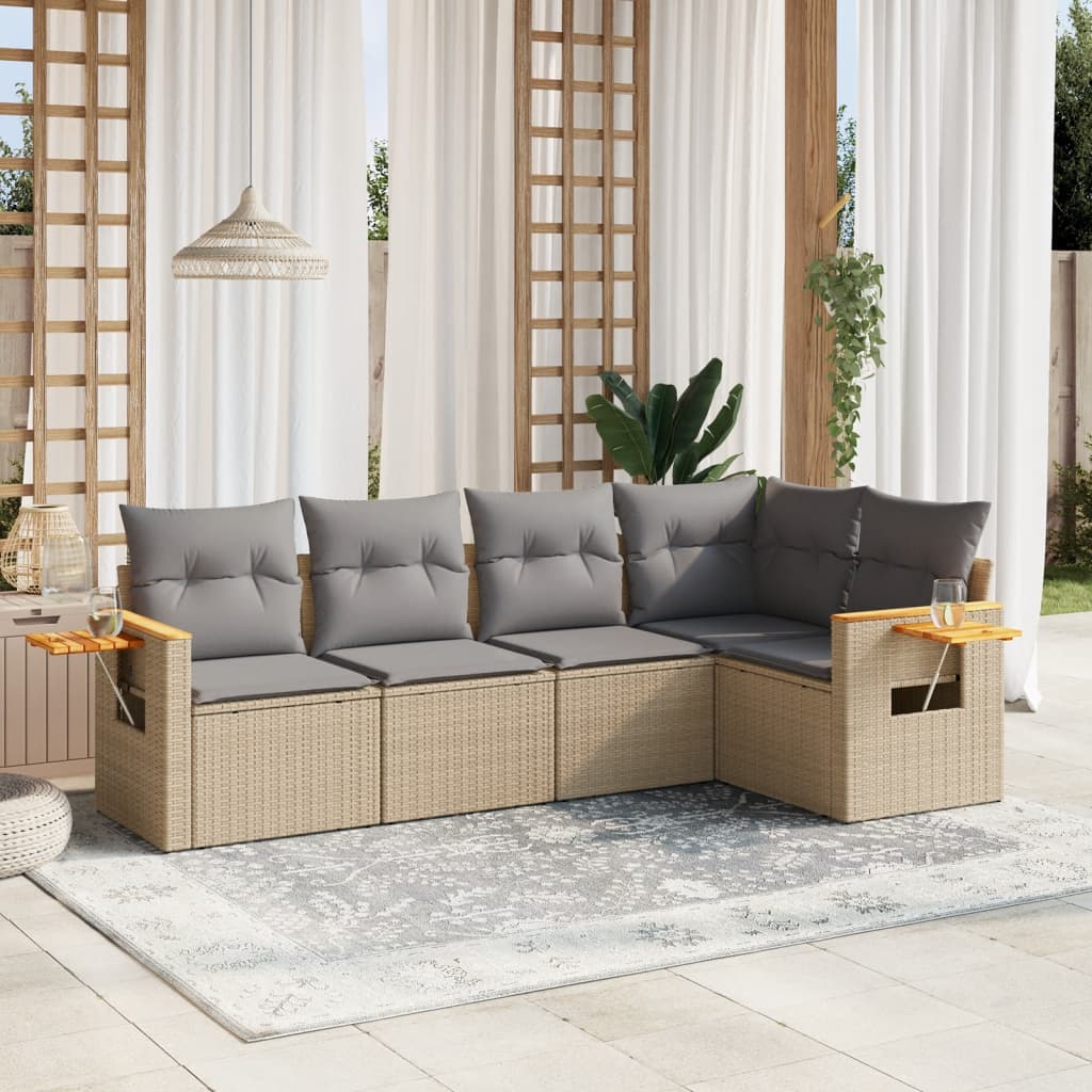 Set Mobilier De Grădină Cu Perne, 5 Piese, , Poliratan