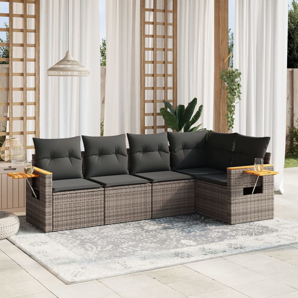 Set Mobilier De Grădină Cu Perne, 5 Piese, , Poliratan