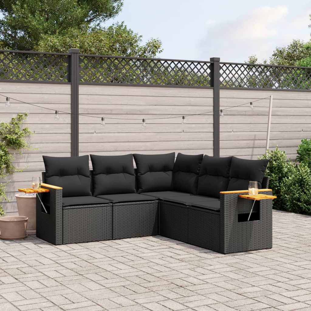 Set Canapele De Grădină Cu Perne, 5 Piese, Bej, Poliratan