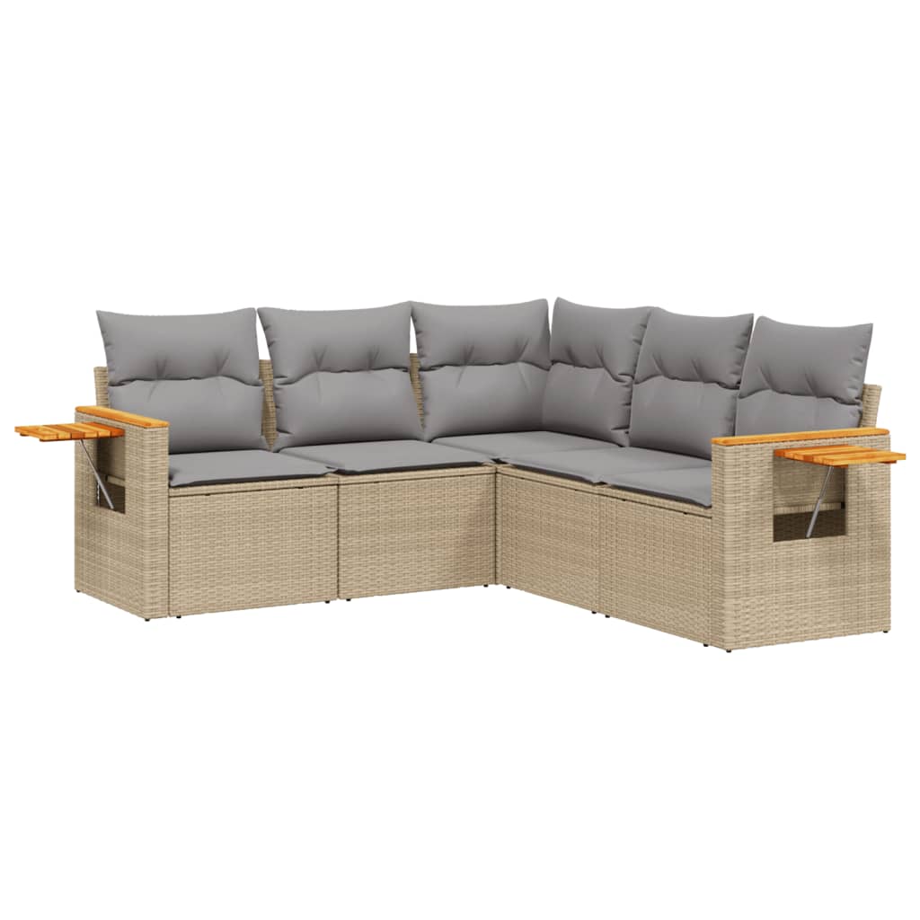 Set Canapele De Grădină Cu Perne, 5 Piese, Bej, Poliratan