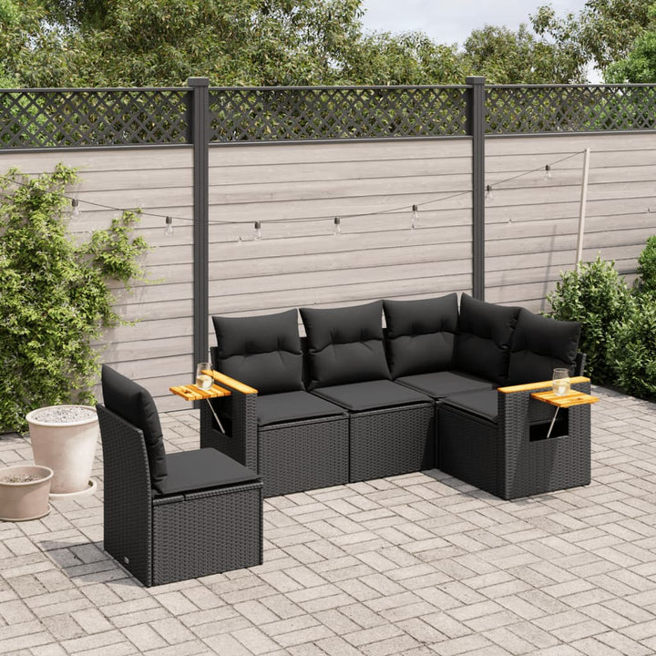 Set Canapele De Grădină Cu Perne, 5 Piese, Bej, Poliratan