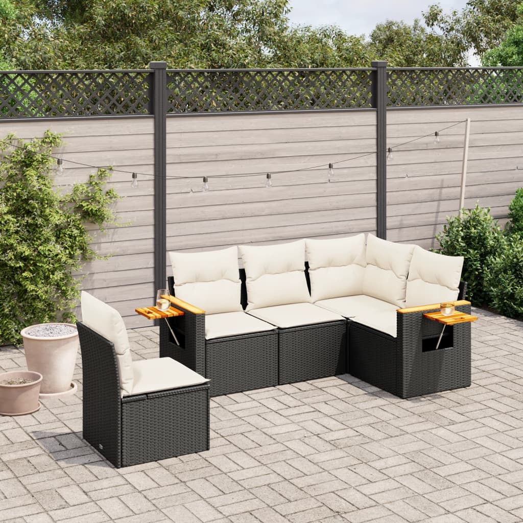 Set Canapele De Grădină Cu Perne, 5 Piese, Bej, Poliratan