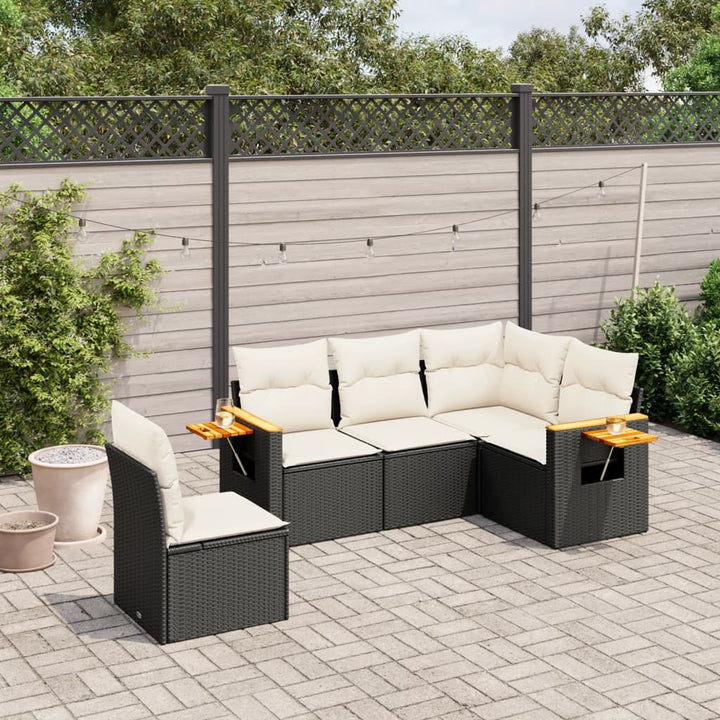 Set Canapele De Grădină Cu Perne, 5 Piese, Bej, Poliratan