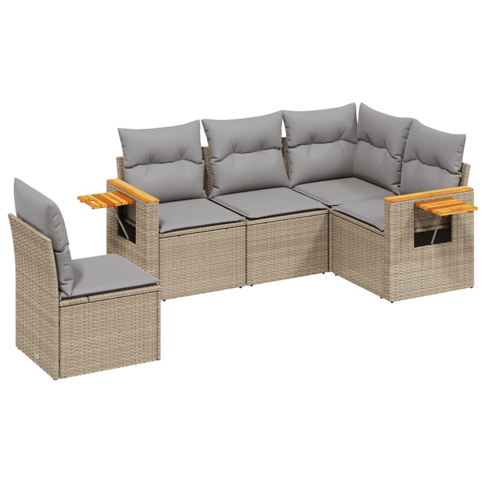 Set Canapele De Grădină Cu Perne, 5 Piese, Bej, Poliratan