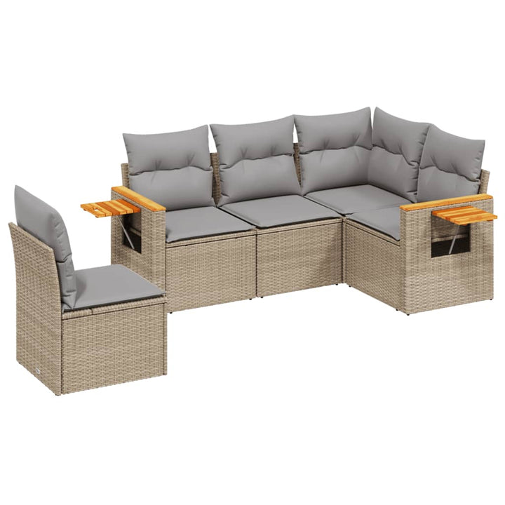 Set Canapele De Grădină Cu Perne, 5 Piese, Bej, Poliratan
