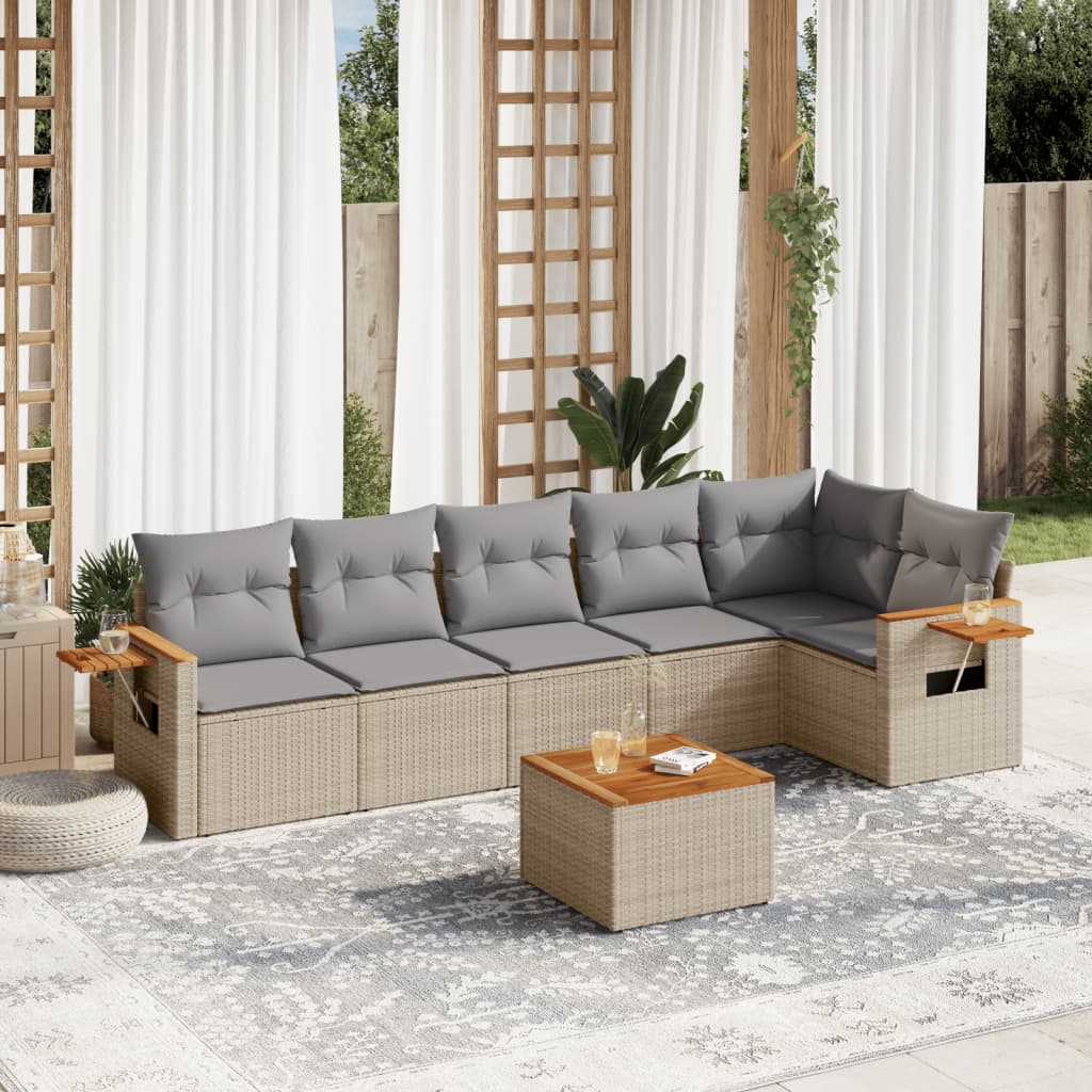 Set Canapele De Grădină Cu Perne, 7 Piese, , Poliratan