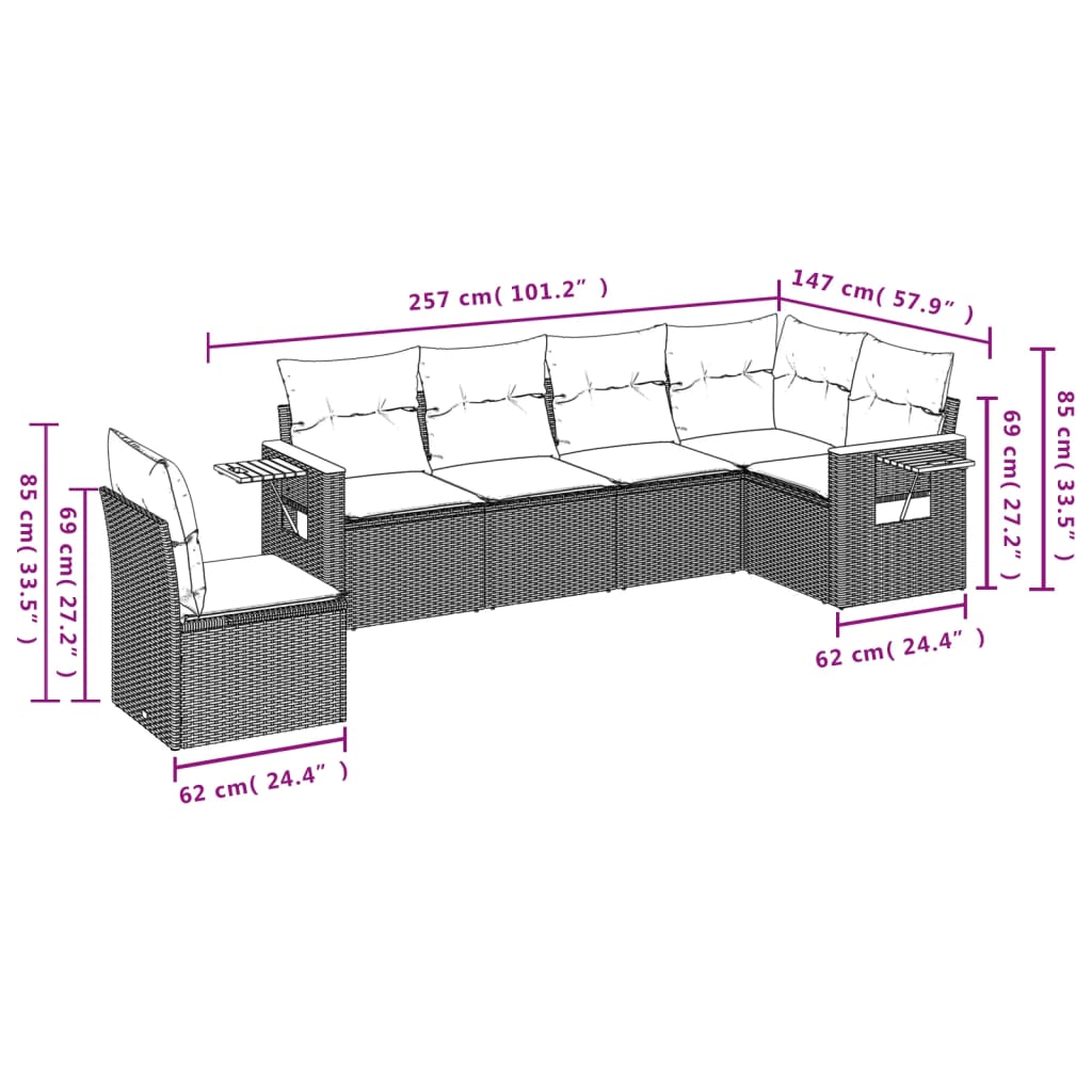Set Mobilier De Grădină Cu Perne, 6 Piese, , Poliratan
