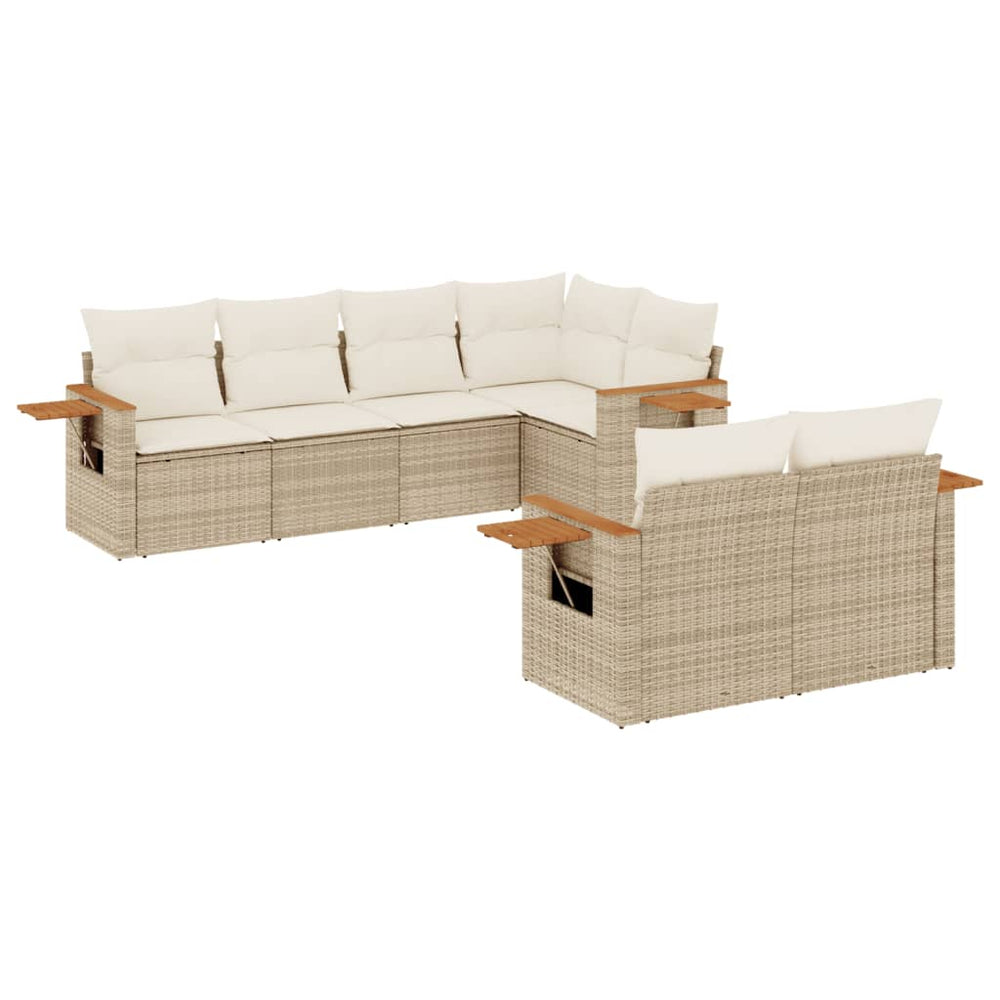 Set Canapele De Grădină, 7 Piese, Cu Perne, Bej, Poliratan