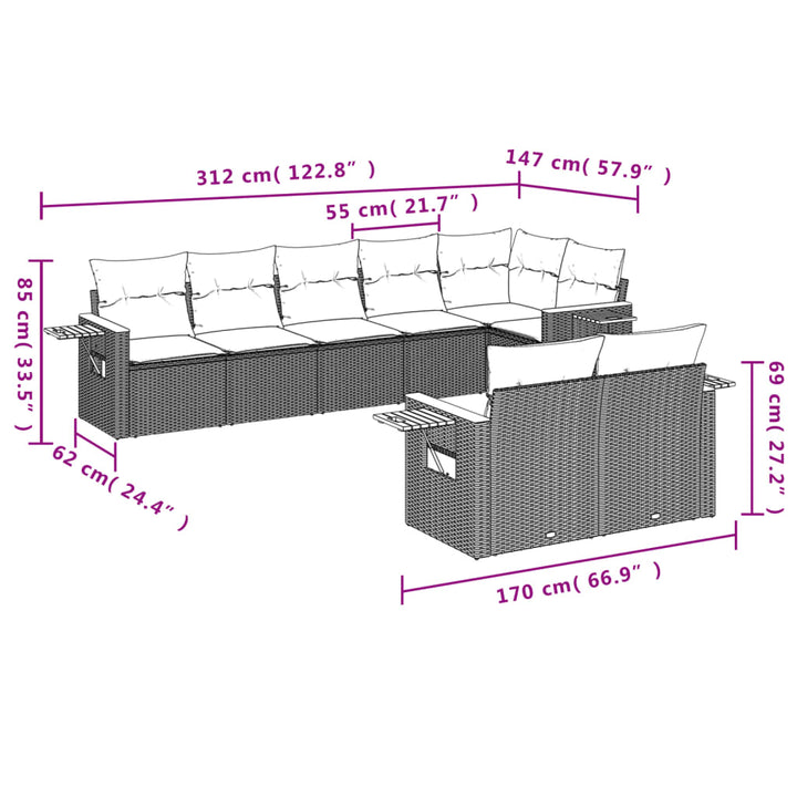 Set Canapele De Grădină, 8 Piese, Cu Perne, Bej, Poliratan