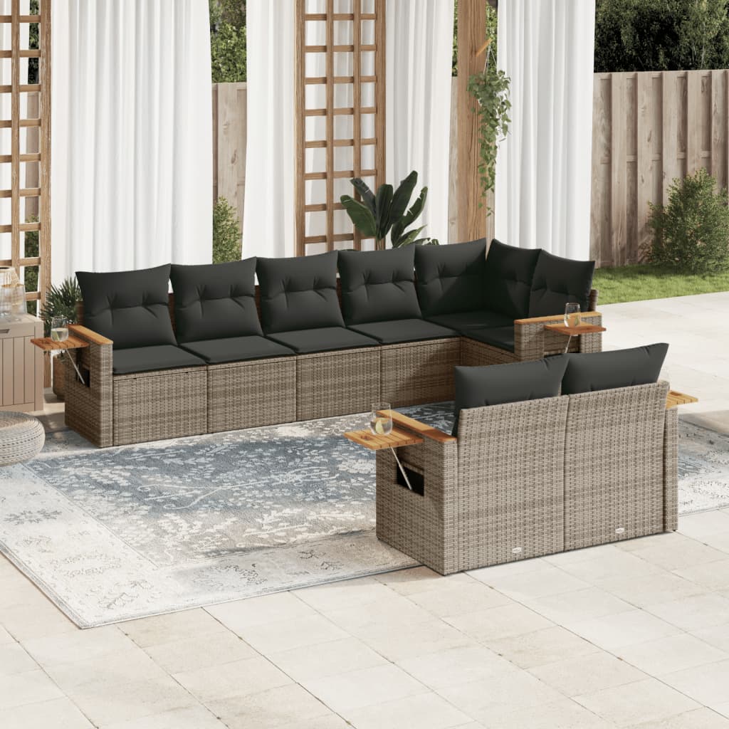 Set Canapele De Grădină, 8 Piese, Cu Perne, Bej, Poliratan