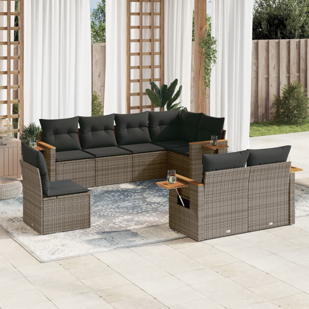 Set Mobilier De Grădină Cu Perne, 8 Piese, , Poliratan