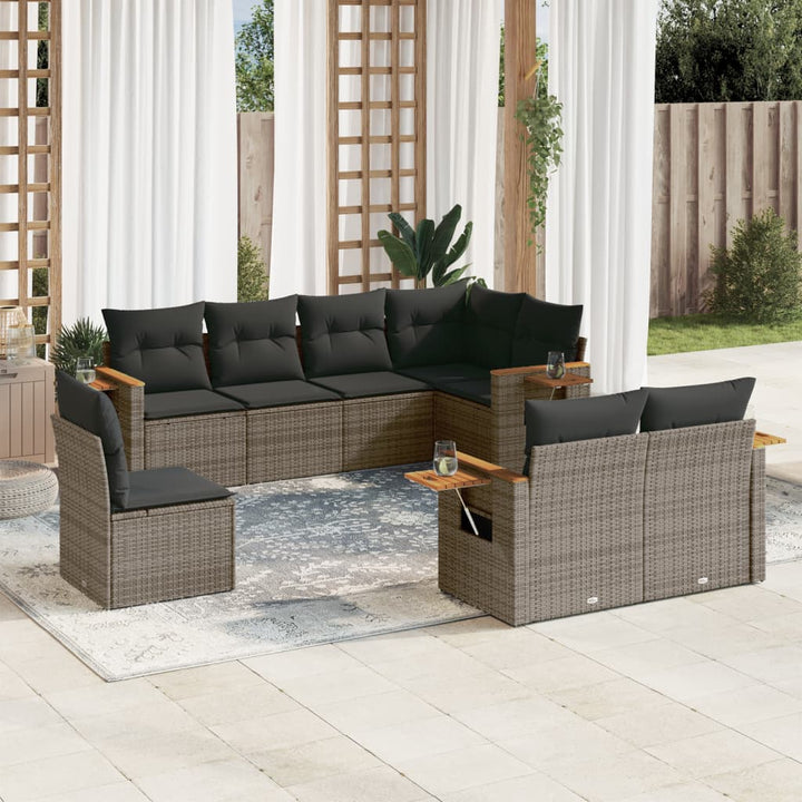 Set Mobilier De Grădină Cu Perne, 8 Piese, , Poliratan
