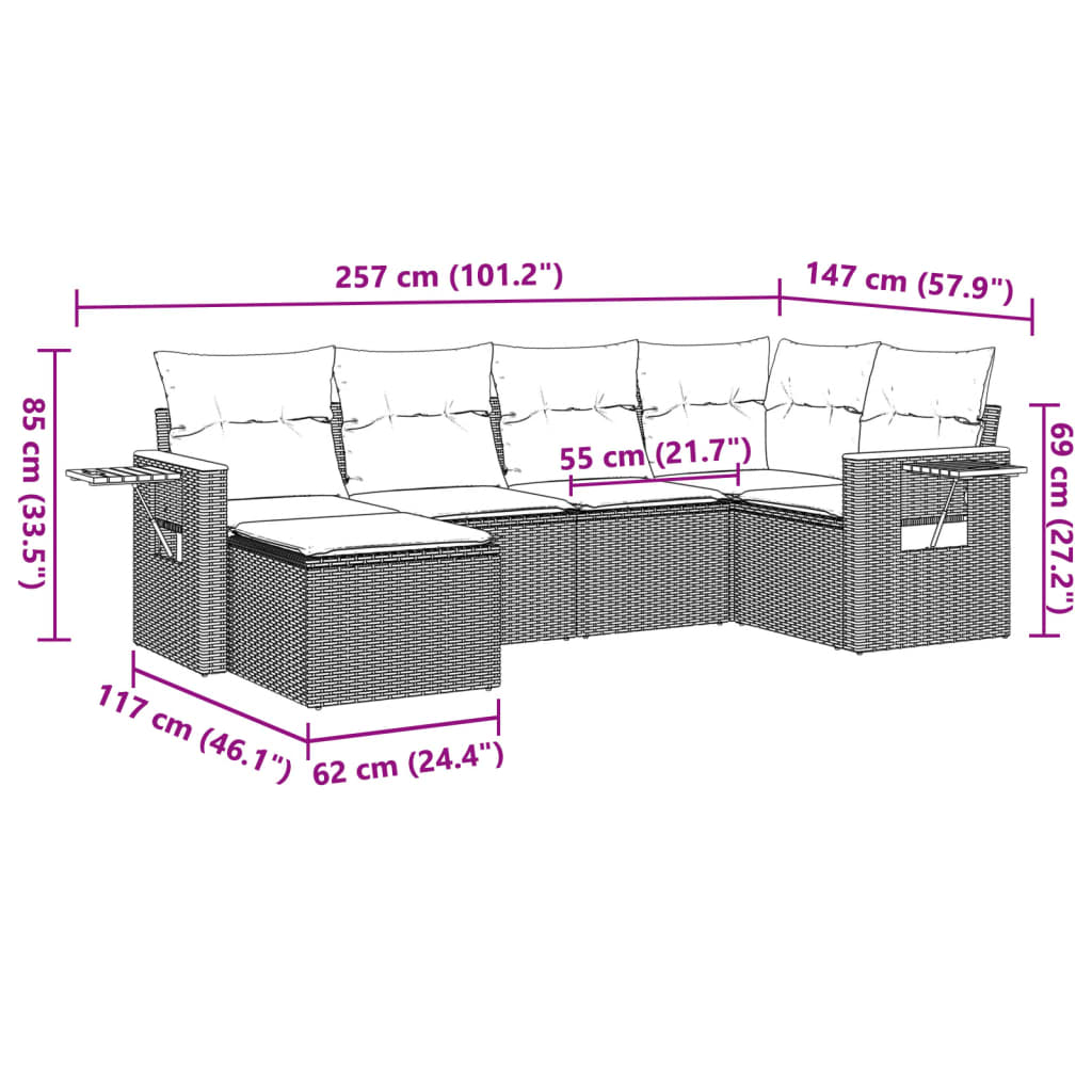 Set Mobilier De Grădină Cu Perne, 6 Piese, Negru, Poliratan