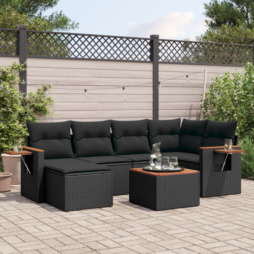Set Mobilier De Grădină Cu Perne, 6 Piese, Negru, Poliratan