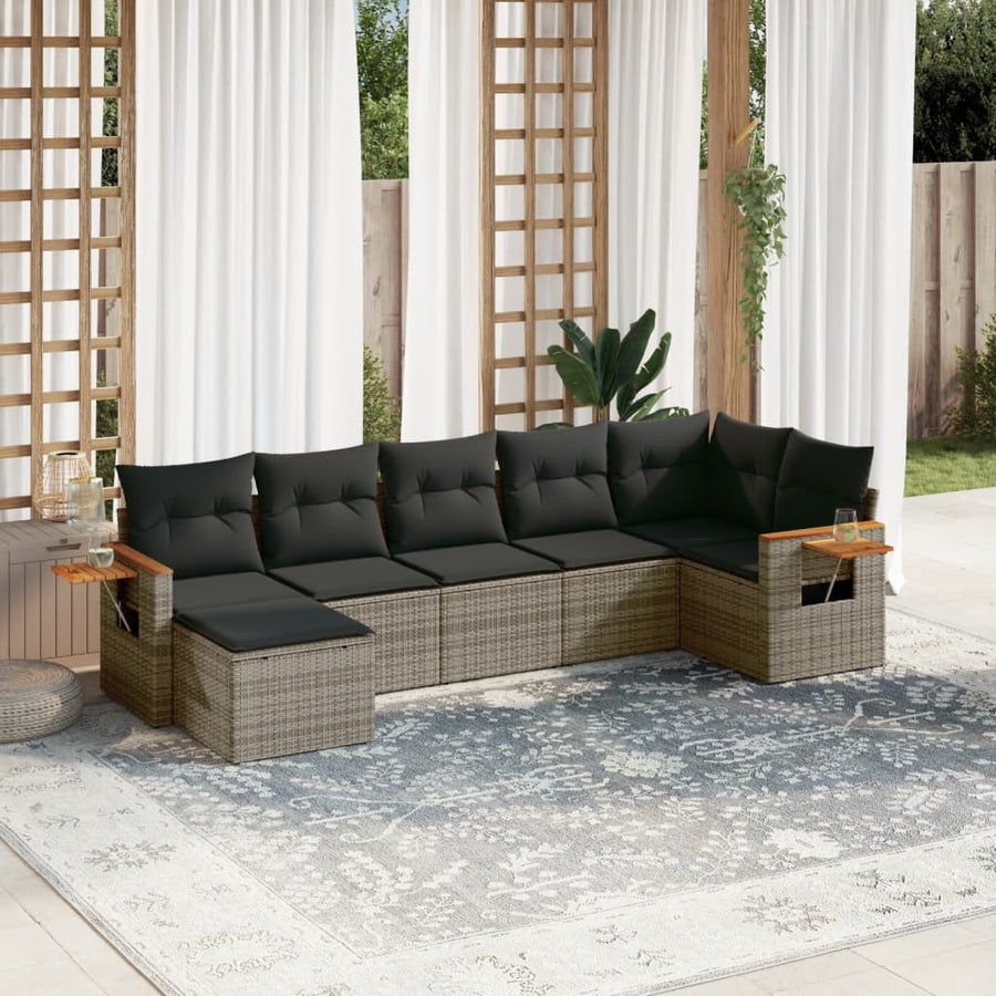 Set Canapele De Grădină, 7 Piese, Cu Perne, , Poliratan