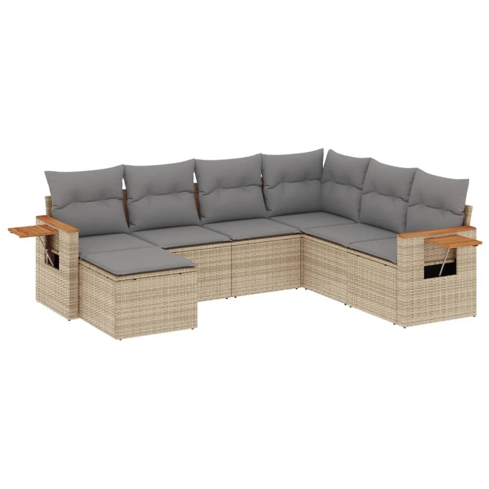 Set Canapele De Grădină, 7 Piese, Cu Perne, Bej, Poliratan