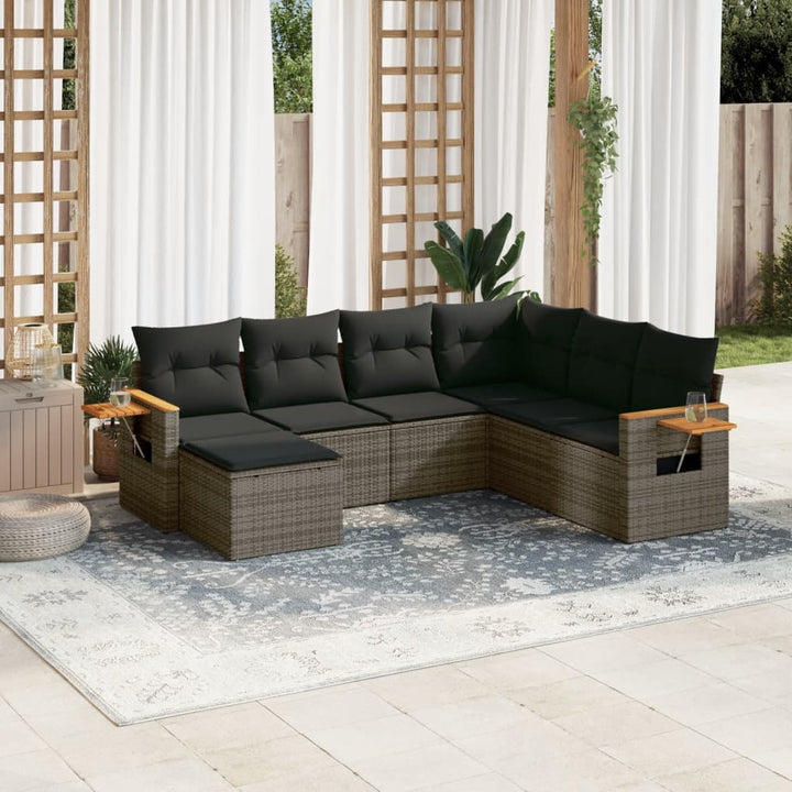 Set Canapele De Grădină, 7 Piese, Cu Perne, Bej, Poliratan