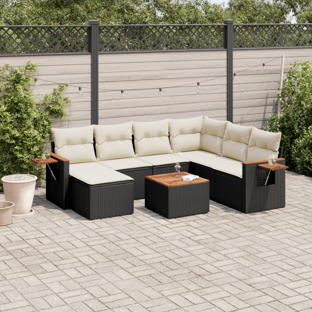 Set Canapele De Grădină, 7 Piese, Cu Perne, Bej, Poliratan