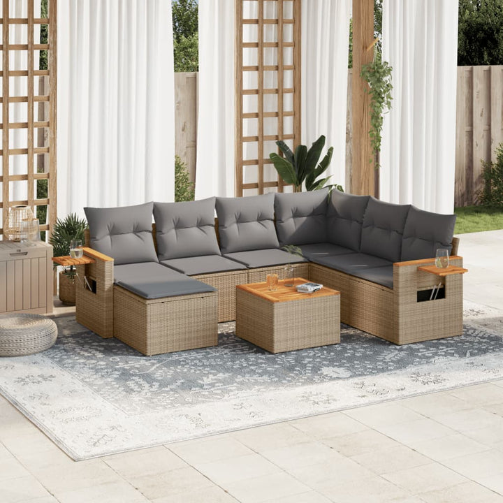Set Canapele De Grădină, 7 Piese, Cu Perne, Bej, Poliratan