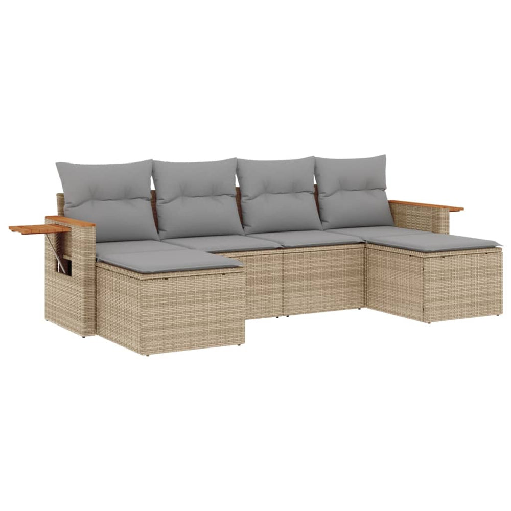 Set Canapele De Grădină Cu Perne, 6 Piese, Bej, Poliratan