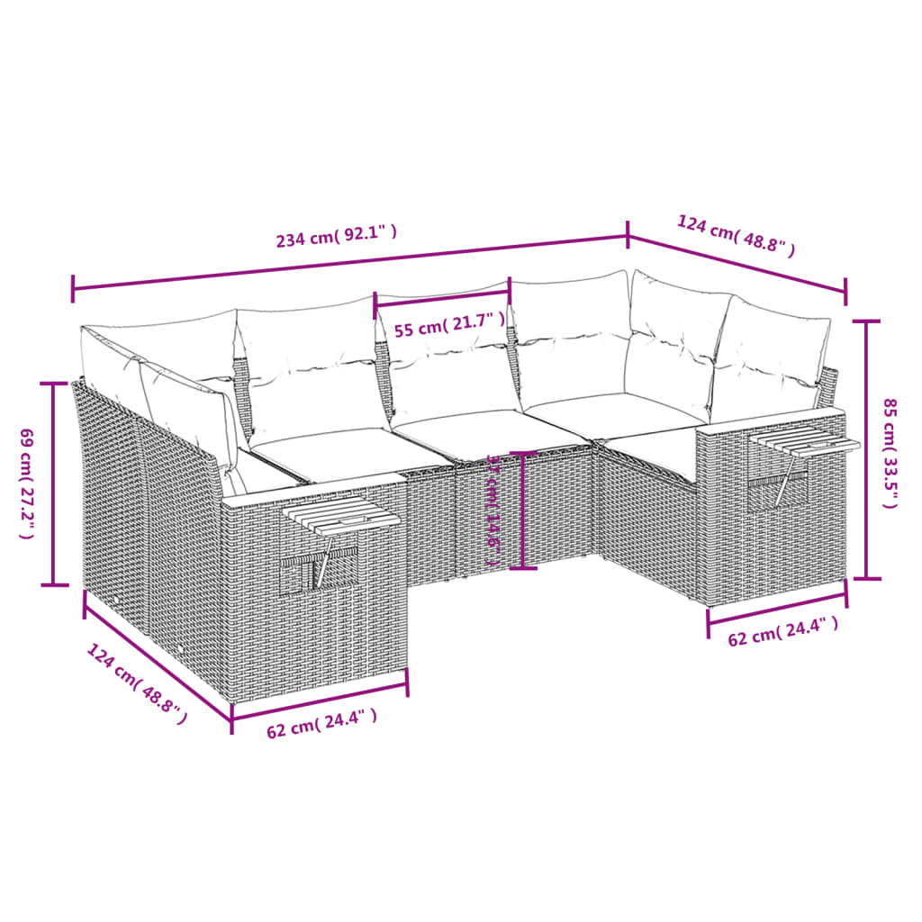 Set Mobilier Grădină Cu Perne, 6 Piese, , Poliratan