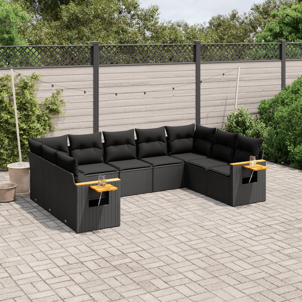 Set Canapele De Grădină, 9 Piese, Cu Perne, Bej, Poliratan