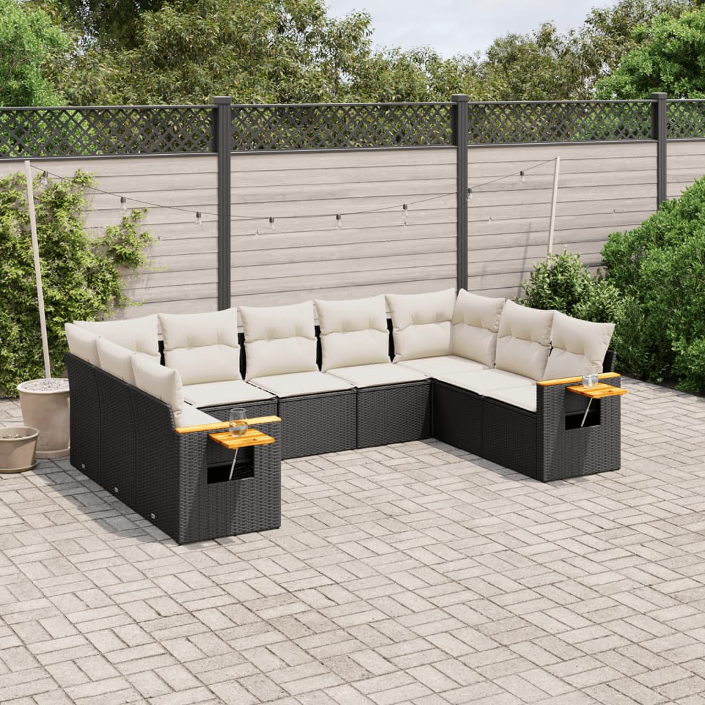 Set Canapele De Grădină, 9 Piese, Cu Perne, Bej, Poliratan