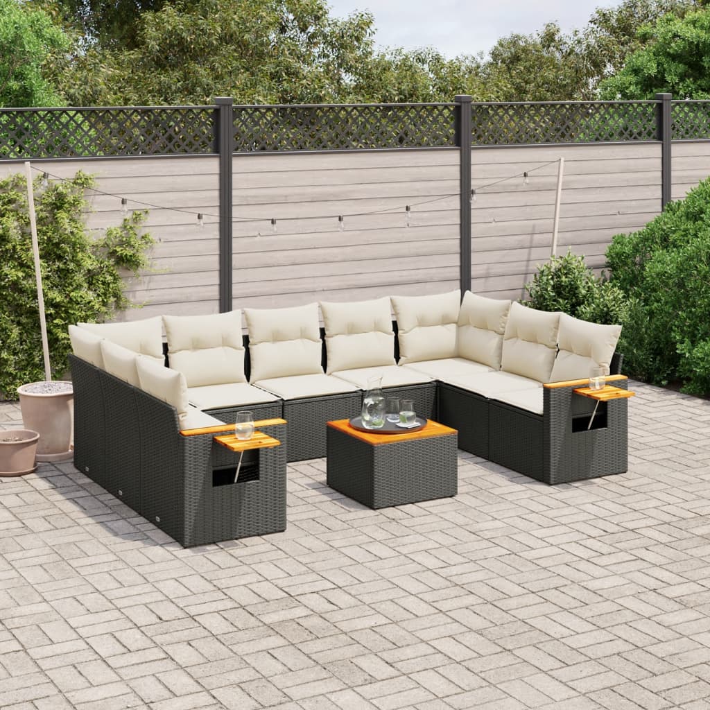 Set Canapele De Grădină, 9 Piese, Cu Perne, Bej, Poliratan